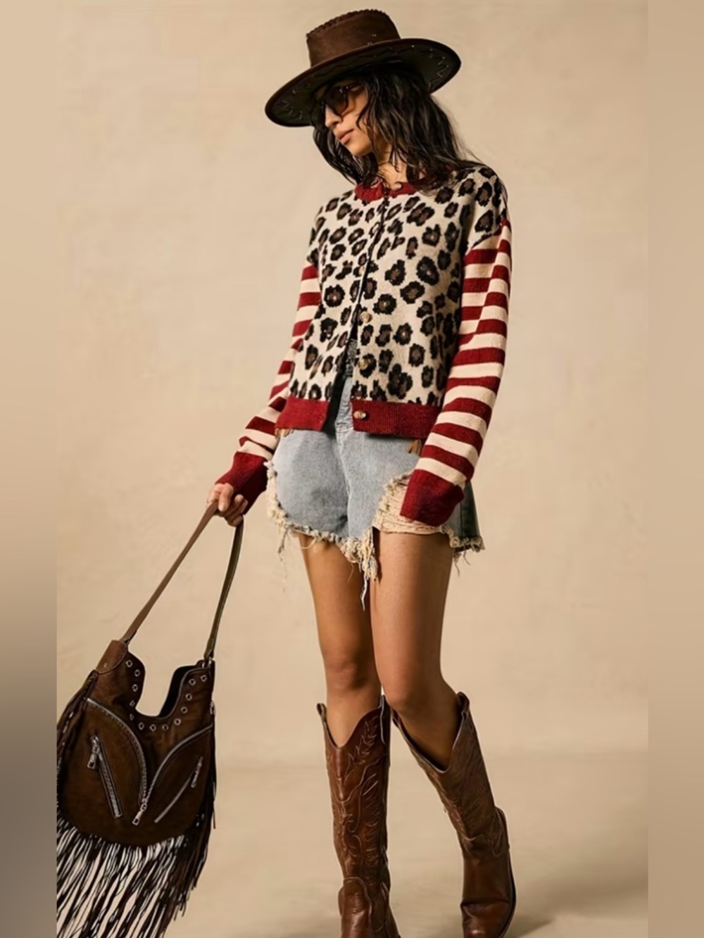 SALE, TIDAY ONLY! PRICE FIRM! Leopard Print Cardigan Stripe Sleeve Button Front - Picture 4 of 10